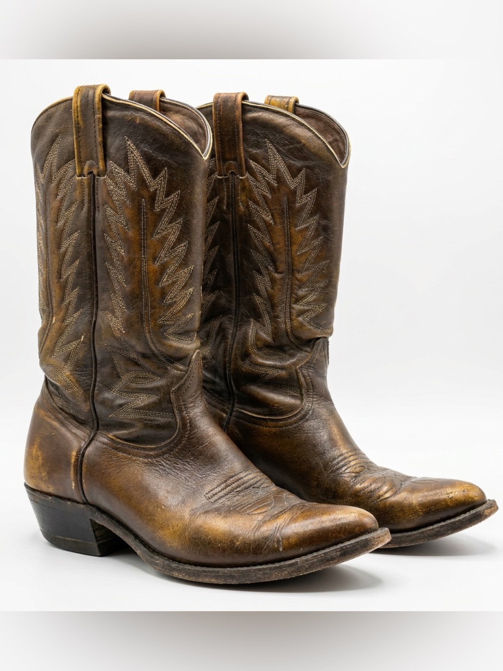 Classic Men's Brown Western Cowboy Boots with Embroidered Shaft